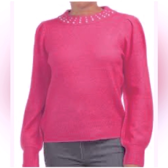 CECE Pink  with Pearl Embellishments Size S Crewneck Sweater NWOT - Picture 2 of 9